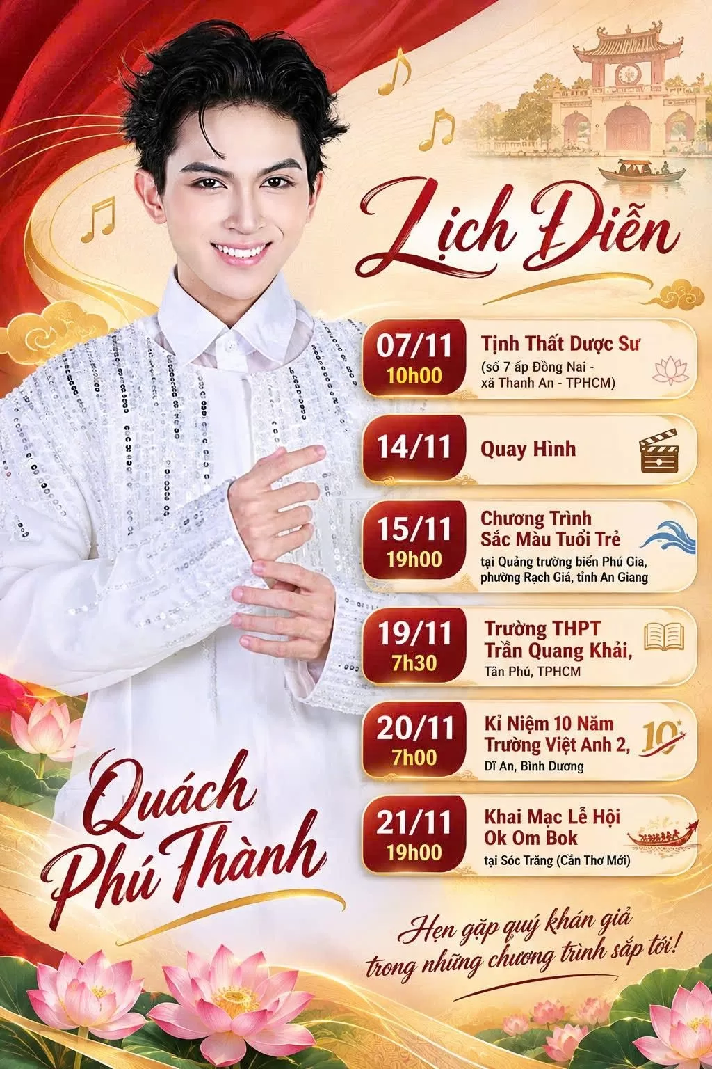 Lịch diễn của cs Quách Phú Thành tháng 11