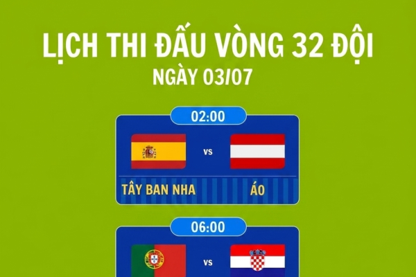 VÒNG 1/16 - KỲ 50: CÁC TRẬN ĐẤU NGÀY 03 THÁNG 7 NĂM 2026