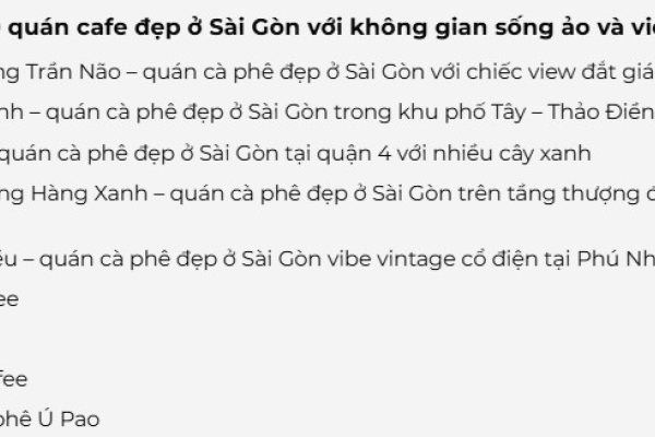 TPHCM  & 50 quán cafe tập hợp view đẹp