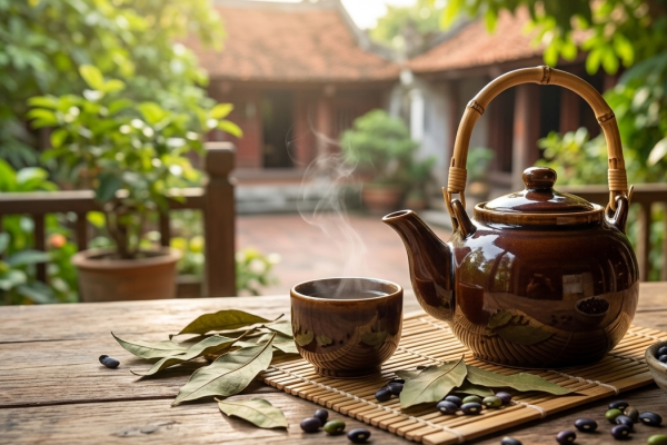 Nước lá vối kết hợp đậu đen xanh lòng